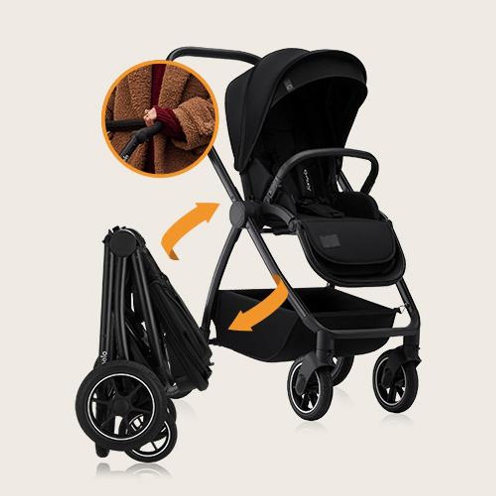 Lionelo Kombikinderwagen Meril 2in1 Babywanne bis zu 9 kg, 0-48 Monate bis zu 22 kg, Geländeräder 360°, Vollfederung, XXL-Verdeck - Black