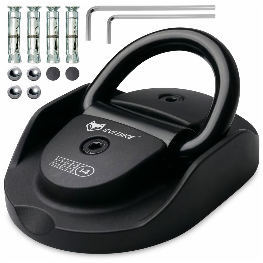 Wandanker Bodenanker für Fahrrad & Motorrad Diebstahlsicherung, 14mm Stahlöse inkl. Montageset, EVI BIKE LockPoint
