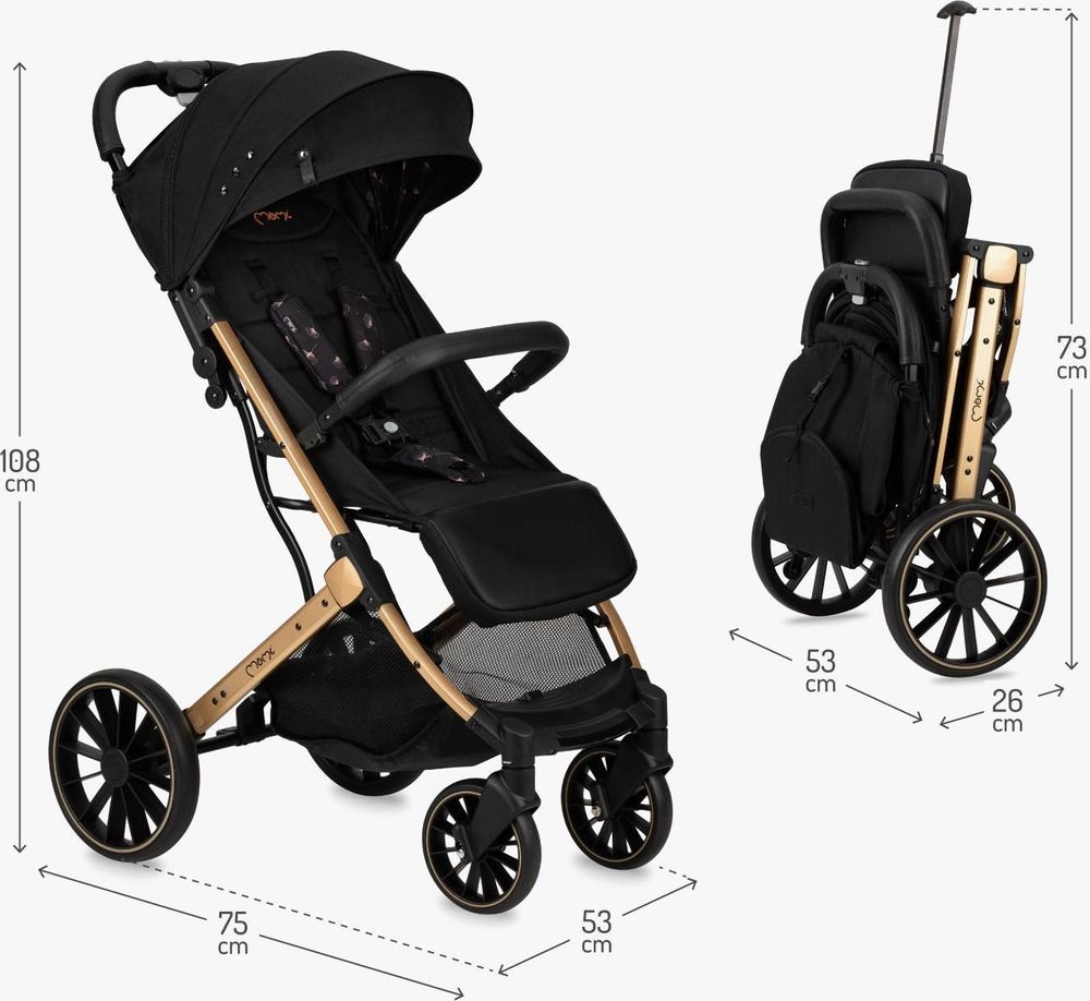 MoMi ESTELLE DAKAR Buggy Kinderwagen bis zu 22 kg - Leicht, Moskitonetz, Fußsack und Regenschutz - Schwarz
