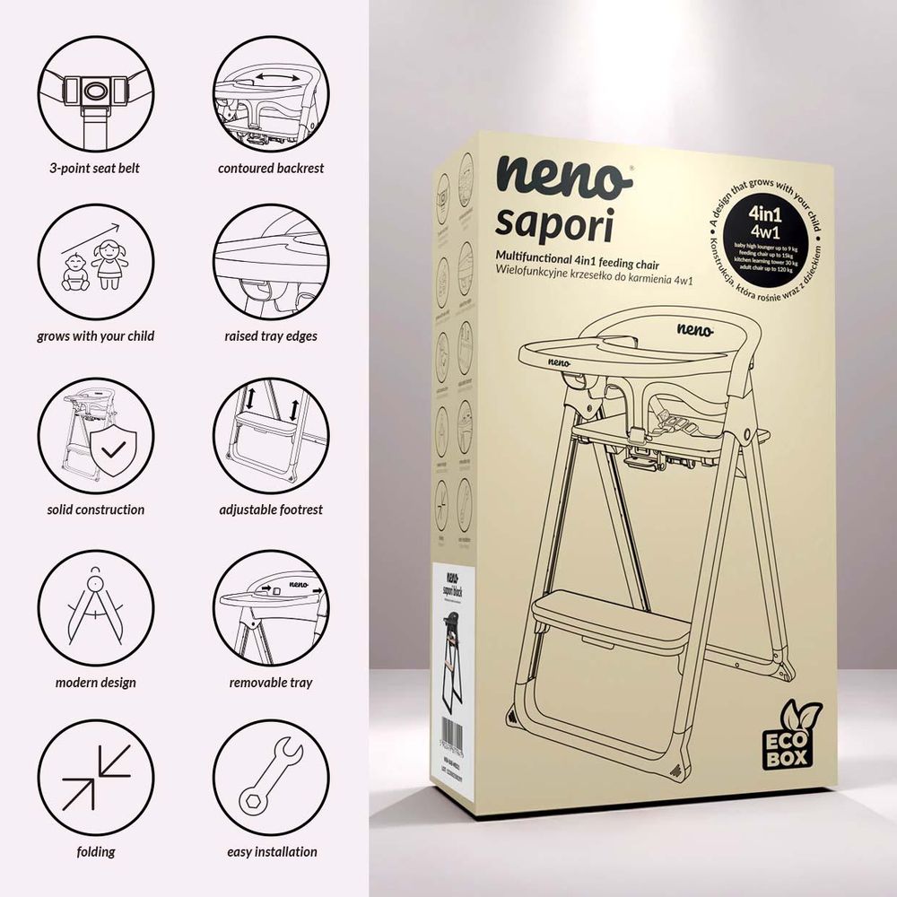 Neno Sapori Schwarz Multifunktionaler 4-in-1 Hochstuhl bis 110 kg