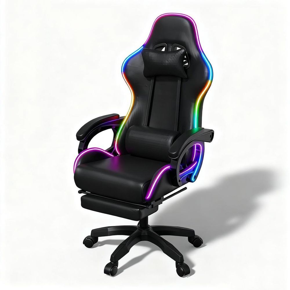 Gaming-Stuhl COYOTE LED, ergonomischer Gaming-Bürostuhl mit Fußstütze, USB-Massa