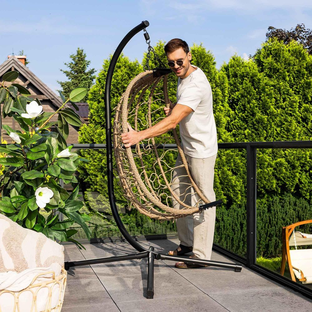 di volio Hängesessel mit Gestell CORTA beige, Hängestuhl für Indoor & Outdoor, bis 150 kg, Hängeschaukel aus robusten Materialien, inkl. Kissen