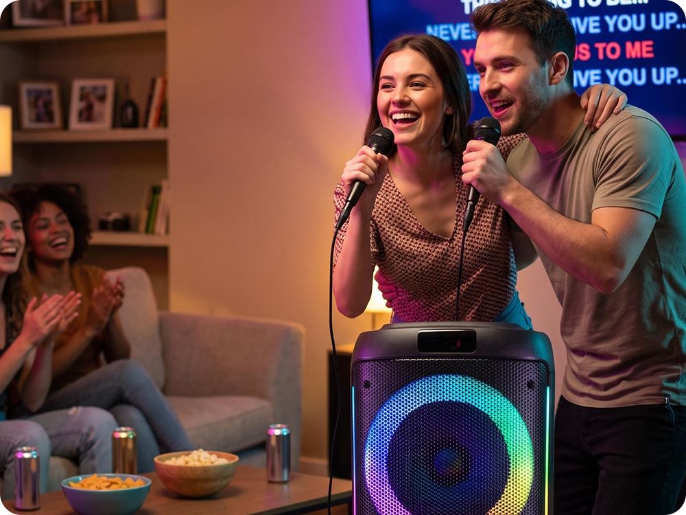 Fontastic Party Lautsprecher Zeal 1000 - Bluetooth Lautsprecher mit USB-Wiedergabe, AUX und MicroSD - Karaoke Box mit Mikrofon (2 Stück)