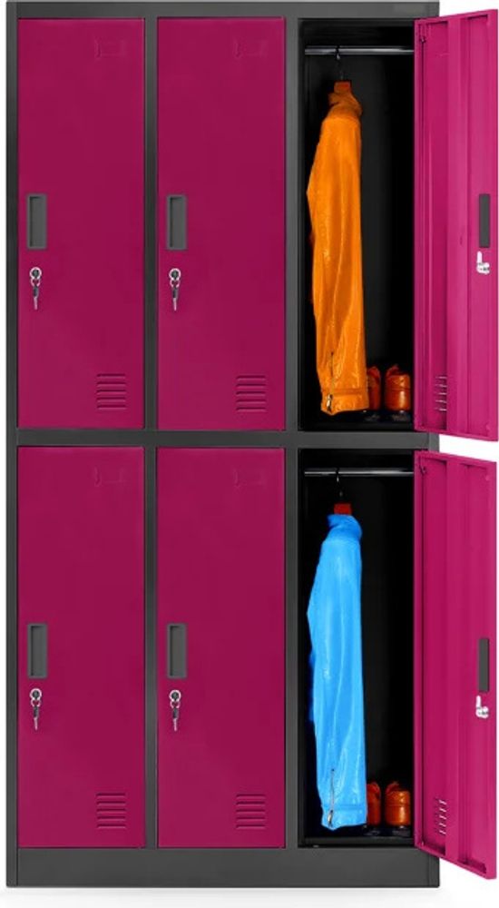 Schließfachschrank 3B2A Wertfachschrank Metallspind Umkleideschrank 6 Fächer Stahlblech Pulverbeschichtet 185 cm x 90 cm x 45 cm (H x B x T), Farbe: Anthrazit-Rosa
