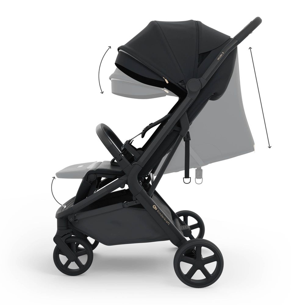 Kinderkraft NUBI 3 Buggy bis 22 kg – automatisch zusammenklappbar, große EVA-Räder, Mesh-Sitz, UPF50+ Verdeck - Schwarz