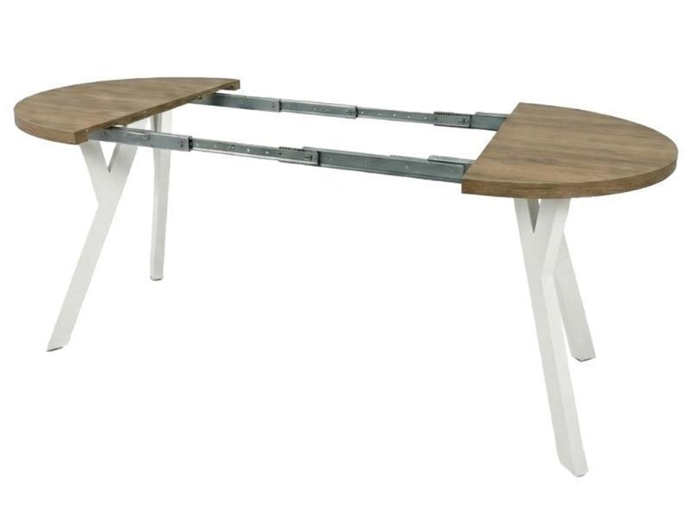 Runder Ausziehbarer Tisch für Esszimmer, PERO, Loft-Stil, Skandinavische, Durchmesser: 100 / 150 cm, Farbe: Eiche Lefkas / Weiß