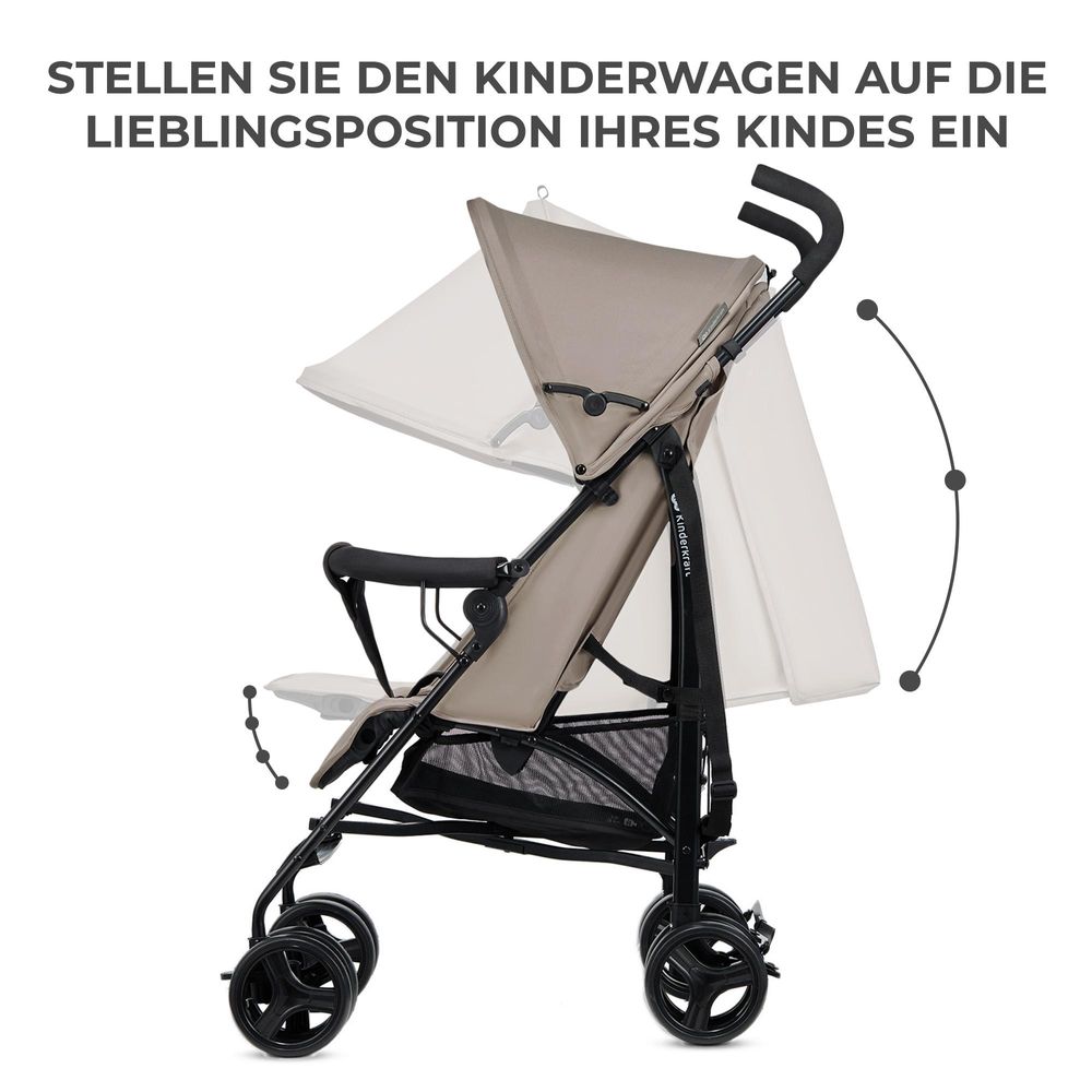 Kinderkraft TIK – Reisebuggy 6,5 kg, Liegeposition, pannensichere Räder, klappbar in Sekunden, mit Tragegriff, Farbe: Beige