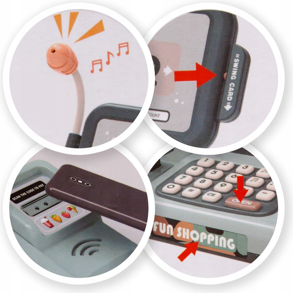 Kinderkasse mit Förderband und Scanner