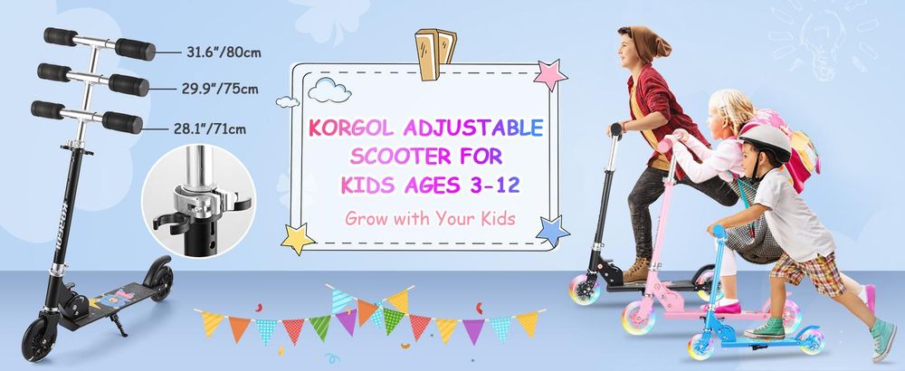 CAROMA Kinderroller mit ABEC 7 Lagern, Höhenverstellbar, faltbarer Lenker, Belastbarkeit 50 kg, für Kinder ab 3 Jahren, schwarz