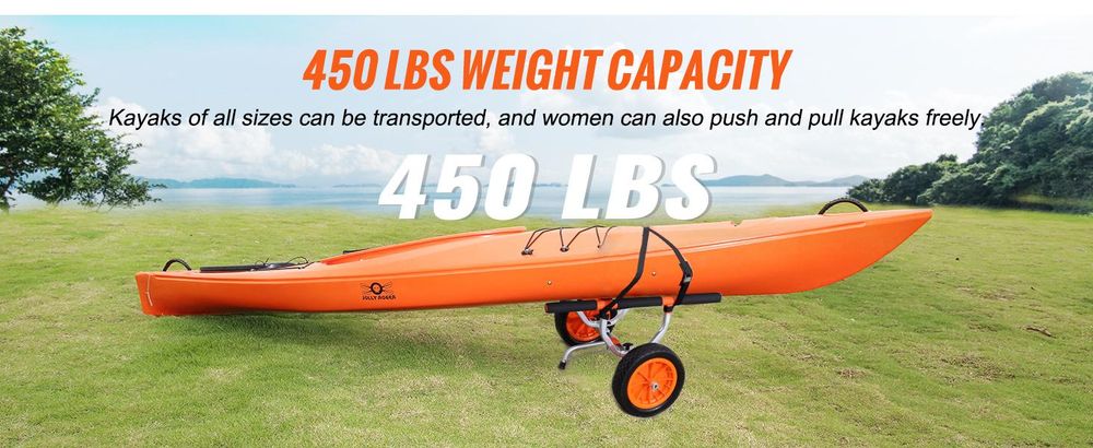 VEVOR Schwerlast-Kajakwagen, 145 kg Tragfähigkeit, abnehmbarer Kanu-Trolley mit 10'' soliden Reifen, verstellbaren Halterungen & rutschfestem Stützfuß, für Kajaks, Kanus, Paddleboards, Schwimmmatten und Jon-Boote, Horizontal-a, 204 kg