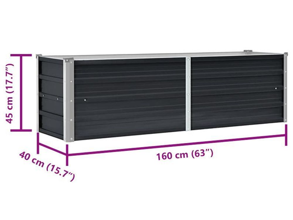 vidaXL Garten-Hochbeet Anthrazit 160 x 40 x 45 cm Verzinkter Stahl