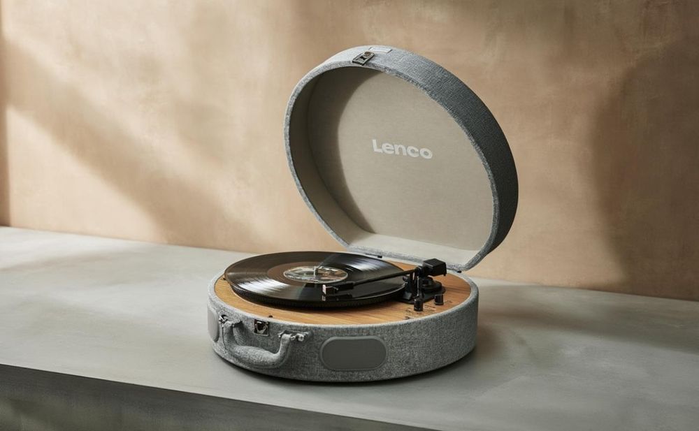 Lenco LS-66GY - Retro Plattenspieler im Holzgehäuse mit eingebauten Lautsprechern, Bluetooth® und AT3600L Tonabnehmer - Grau