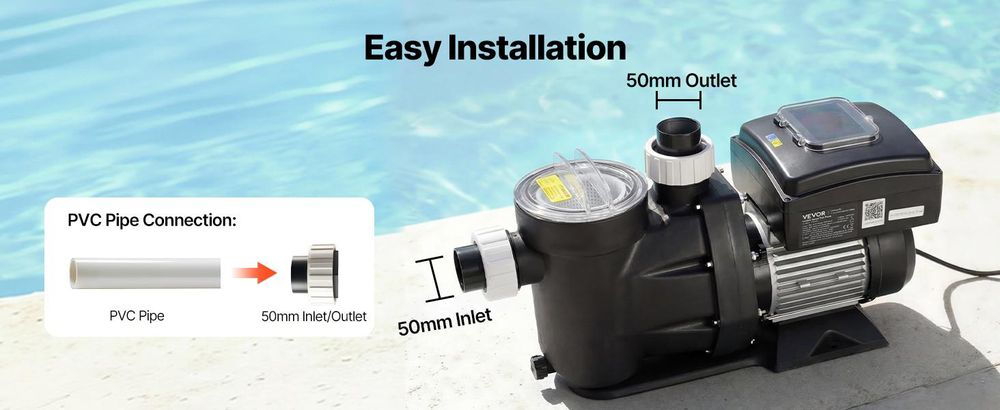 VEVOR Variabler Geschwindigkeits-Poolpumpe, 1650W, AC 220-240V, 33.000 L/H, In-/Über-Boden-Poolpumpe mit Filterkorb, Leistungsstarke Selbstansaugung, Programmierbarer Timer, für eingelassene und aufgestellte Schwimmbecken
