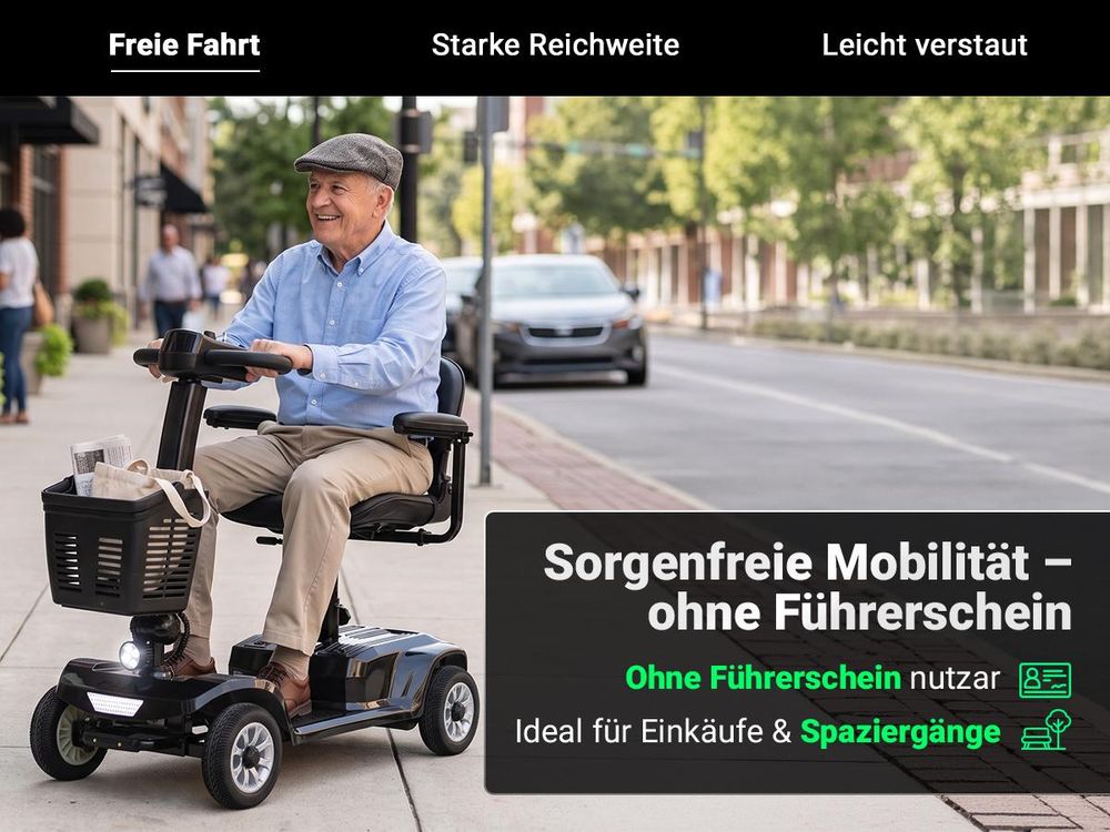 eFlux Mobility M1 Elektromobil | Elektro Senioren Roller - E-Scooter - Tiefeneinstieg - Schwenksitz - Einhand Steuerung - Klappbar - 20 km (Schwarz)
