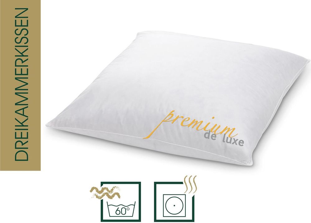 HANSKRUCHEN Daunenkissen 80x80 cm Allergiker freundlich 3 Kammern 90% Daunen Kopfkissen waschbar PREMIUM DE LUXE -  Germany
