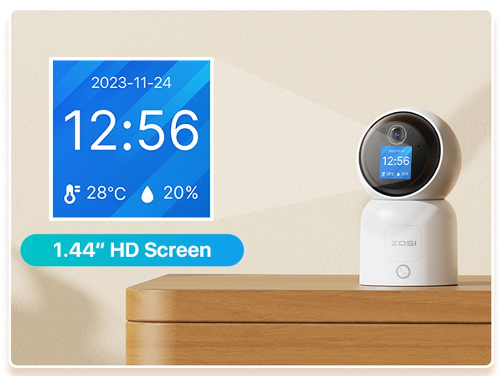 ZOSI 4K WLAN Überwachungskamera mit 1,44" Monitor, 8MP Innen Kamera 360° Schwenkbar, 2-Wege-Videoanruf, 2,4/5Ghz WiFi, AI Personenerkennung, C519M
