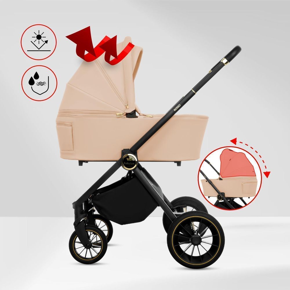 BabyLux® Passeggino Multifunzionale 3in1 ROSSO, Beige, Navicella, Passeggino, Seggiolino auto, Accessori, Leggero e Compatto, 0-22 kg, UV50+