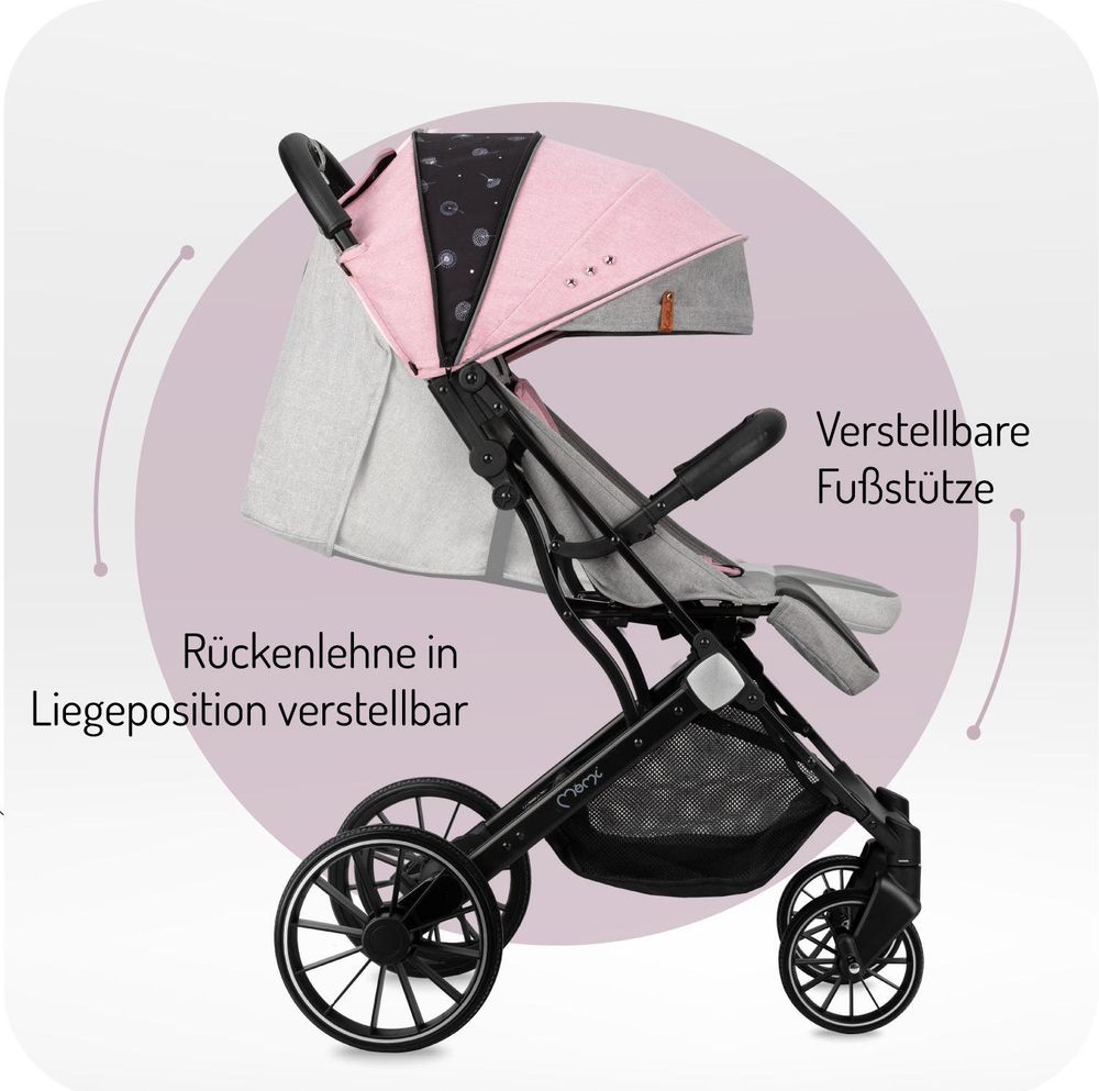 MoMi ESTELLE DAKAR Buggy Kinderwagen bis zu 22 kg - Leicht, Moskitonetz, Schlafsack und Regenschutz - Rosa