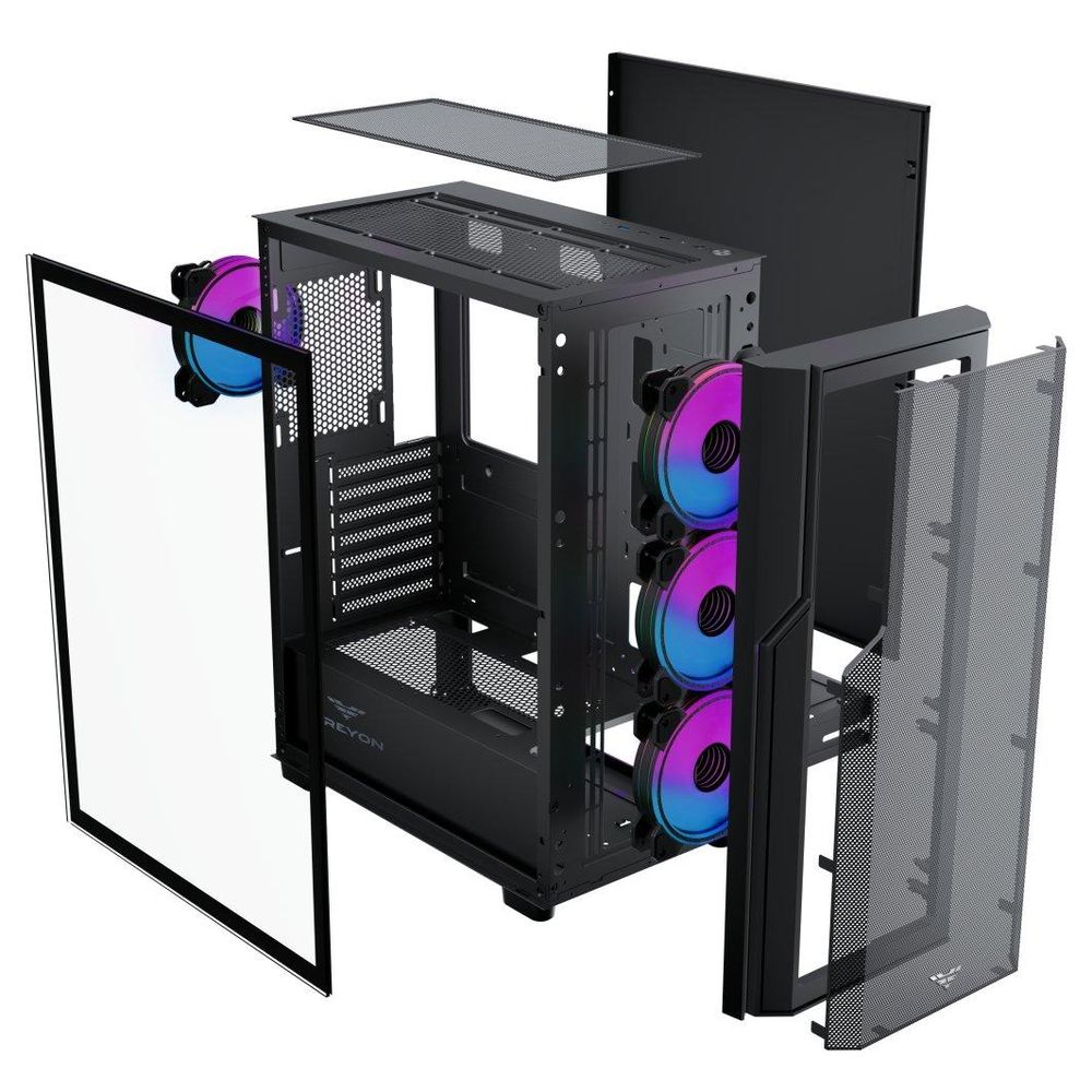 Obudowa PREYON Nest Aero Gaming PC – obudowa typu midi tower E-ATX z 4 wentylatorami ARGB PWM 120 mm i kontrolerem – okienko z hartowanego szkła, przednia część z siatki, filtr przeciwpyłowy
