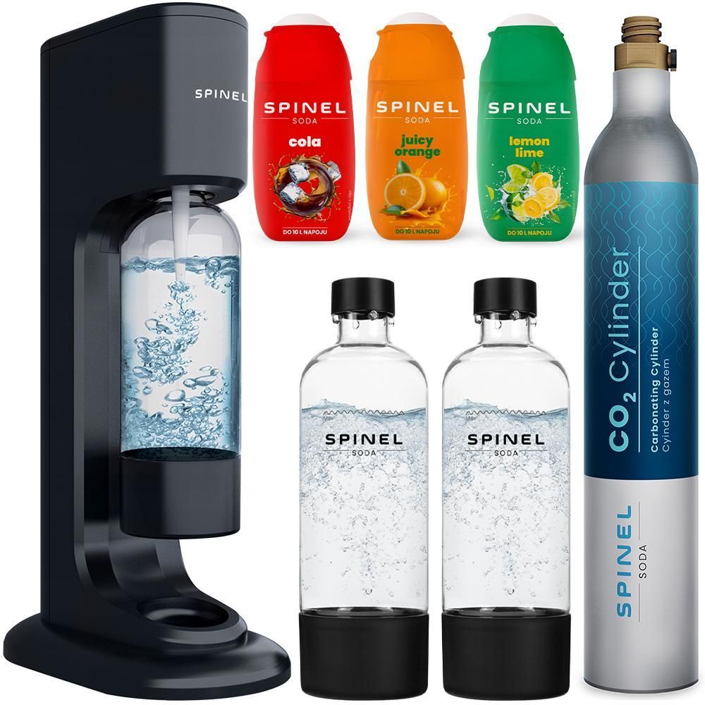 Spinel Soda Wassersprudler BubbleON + Spinel Soda Sirups, 4 Stück