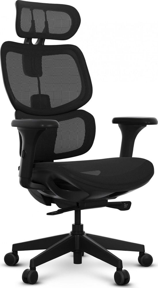 SENSE7 Nobu Ergonomiczne krzesło biurowe, czarne, z podłokietnikami 3D, zagłówkiem, oparciem z siatki i funkcją kołysania – fotel biurowy do domowego biura, nośność 130 kg