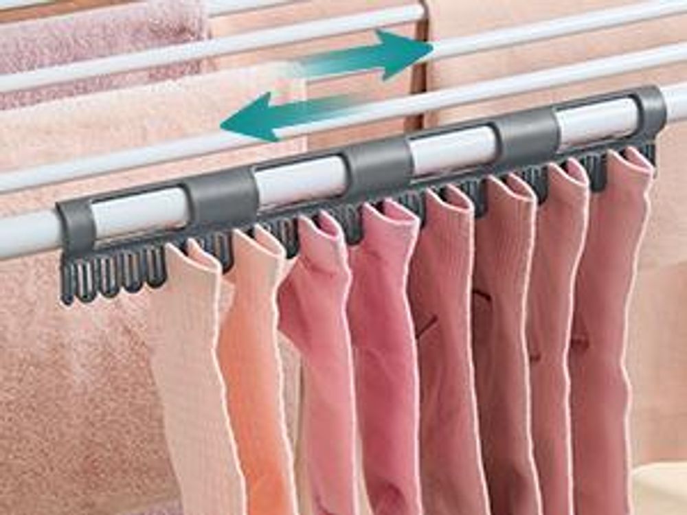 SONGMICS Wäscheständer, Standtrockner, ausziehbare Flügel, 22 m Trockenfläche, mit Sockenhalter, klappbar, weiß-grau