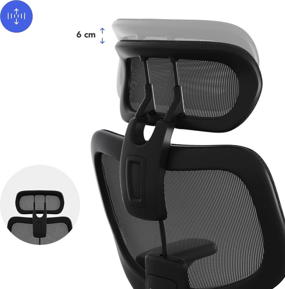 SENSE7 Nobu Ergonomiczne krzesło biurowe, czarne, z podłokietnikami 3D, zagłówkiem, oparciem z siatki i funkcją kołysania – fotel biurowy do domowego biura, nośność 130 kg