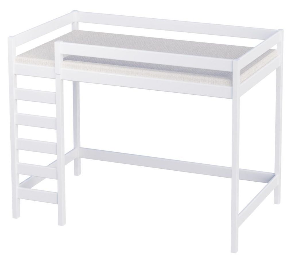 Kinder Hochbett 80x160 Lukas weiß, Höhe 180 cm mit Lattenrost und Matratzen