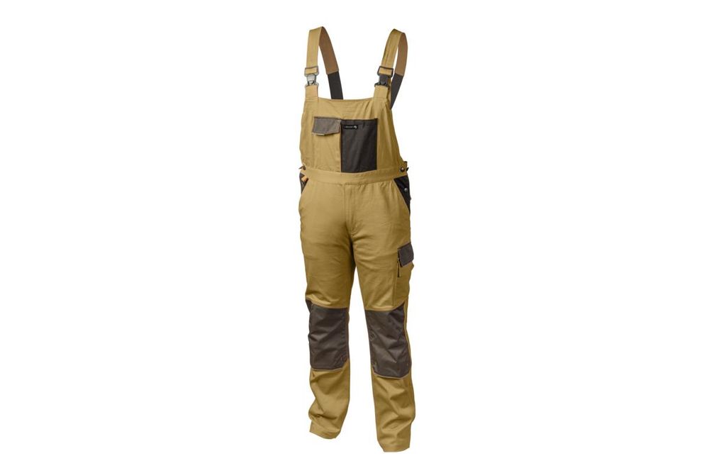 Arbeitslatzhose Herren dunkelbeige/beige Gr. XL (54) Högert Technik, 97% Baumwolle/3% Elasthan – EDGAR II Latzhose Berufsbekleidung (HT5K272-1)