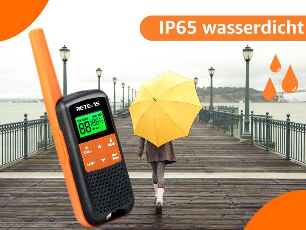 Retevis RT649 Walkie Talkie set, IP65 Wasserdichtes Funkgerät für draußen, PMR446, 16 Kanäle, VOX, LED Taschenlampe, für Outdoor-Aktivitäten