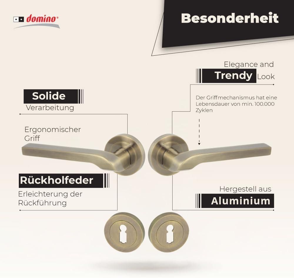 DOMINO Türgriff Drückergarnitur BB - Buntbart Set | Rund-Rosette | Tür-klinke für Bürotür, Kellertür & Innentür | aus Aluminium | Bronze | NEMO-R M3 |