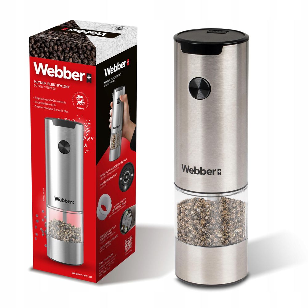 Schwarze elektrische Webber Gewürzmühle für die Küche.