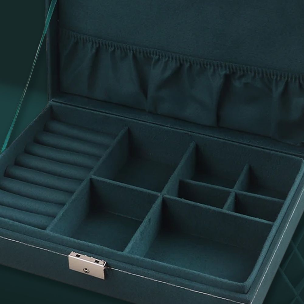 Schmuckkästchen, Schmuckschatulle aus Samt mit 2 Ebenen, Schmuckbox, Schmuckschatulle, Schmuckkoffer für Damen, Aufbewahrungskoffer Retoo