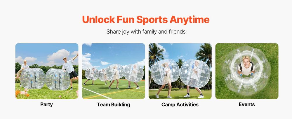 VEVOR Aufblasbare Bumper Balls 2er-Pack, 5FT/1.5M Körper Sumo Zorb Bälle für Teenager & Erwachsene, 0.8mm dicke PVC Menschliche Hamster Bubble Bälle für Outdoor-Teamspiel, Bumper Bopper Spielzeuge für Garten, Hof, Park, Transparent