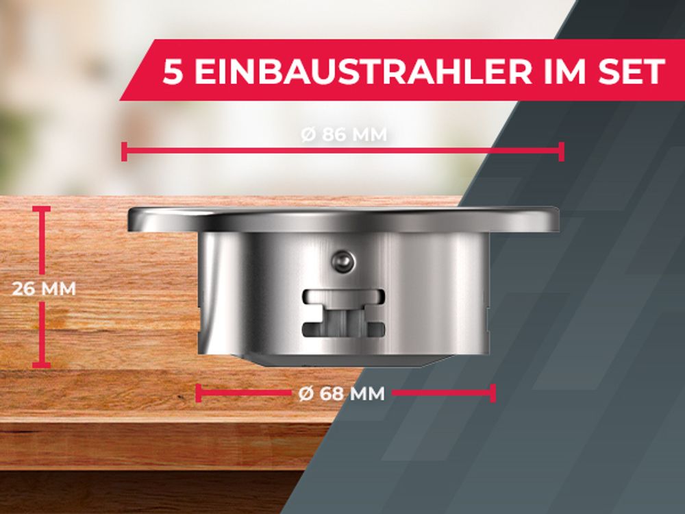 Einbauspot 68mm 5er Set - 230V, 4,8W, 400lm, LED, warmweiß, matt-nickel