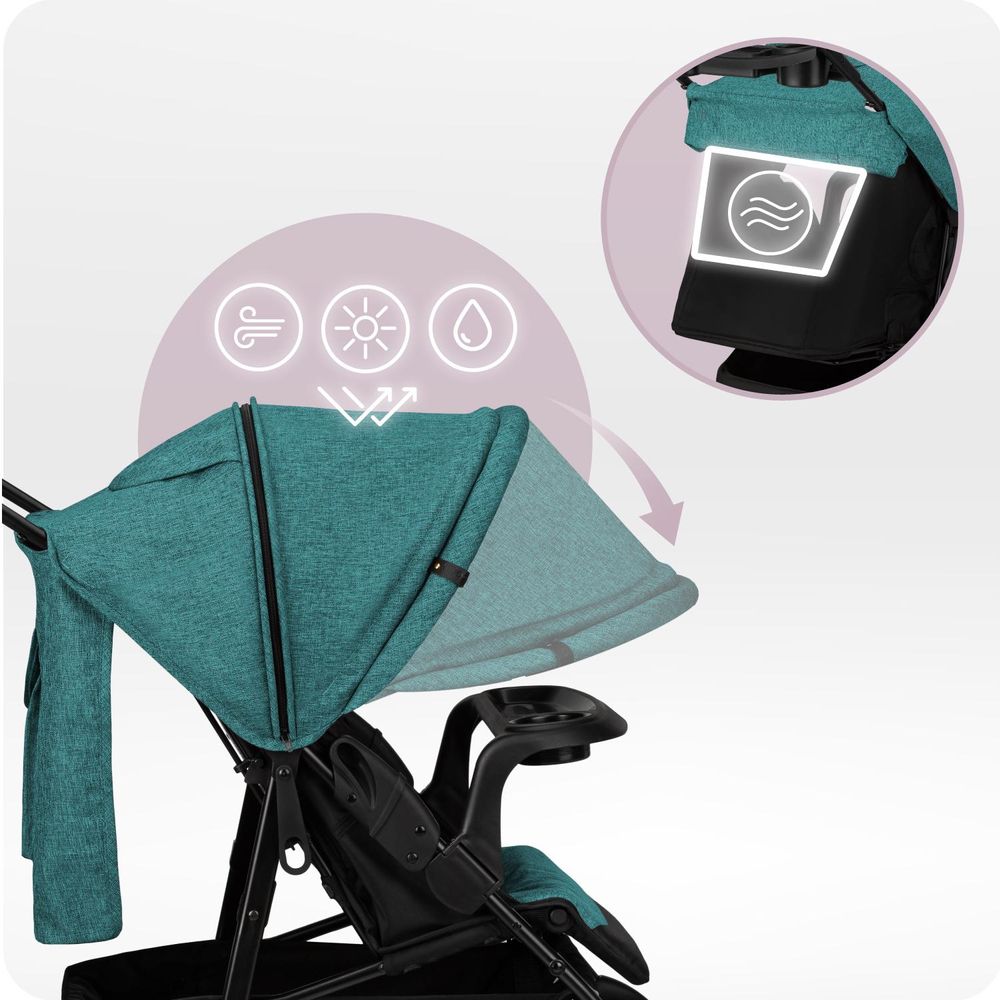 MoMi ISLA – Ultraleichter Baby Kompaktbuggy ab Geburt, verstellbar mit Sonnenverdeck, inkl. Organizer, Fußsack & Tasche, ideal für Reisen – Grün