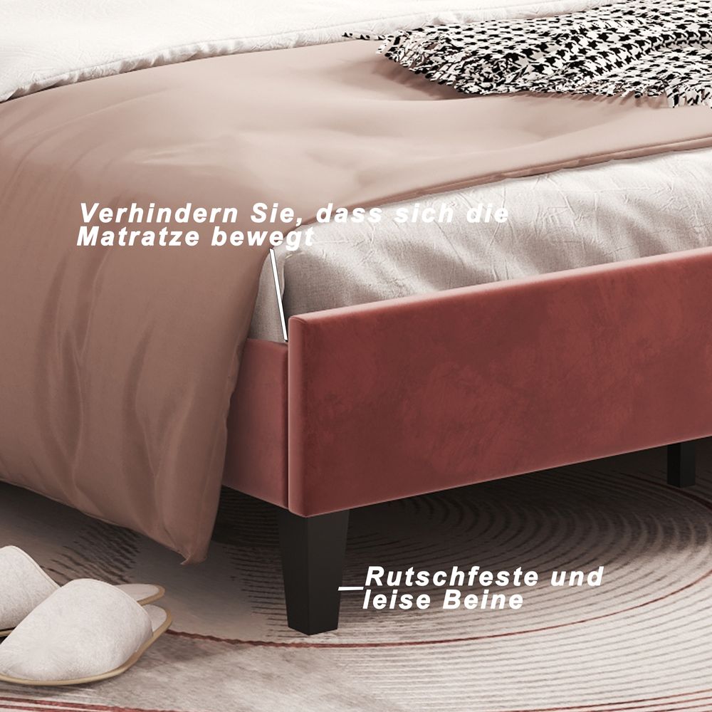 Flieks Polsterbett 140x200cm Samt mit Blumenform-Kopfteil und Lattenrost Doppelbett Kinderbett für Damen Kinder Jugend