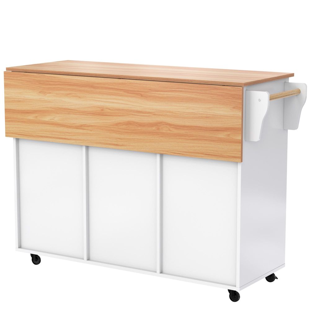 Flieks Servierwagen Kücheninselwagen mit Erweiterbarer Arbeitsplatte, Küchentrolley Speisewagen mit Schubladen, Kücheninsel 129x46-71x91.5cm, Weiß