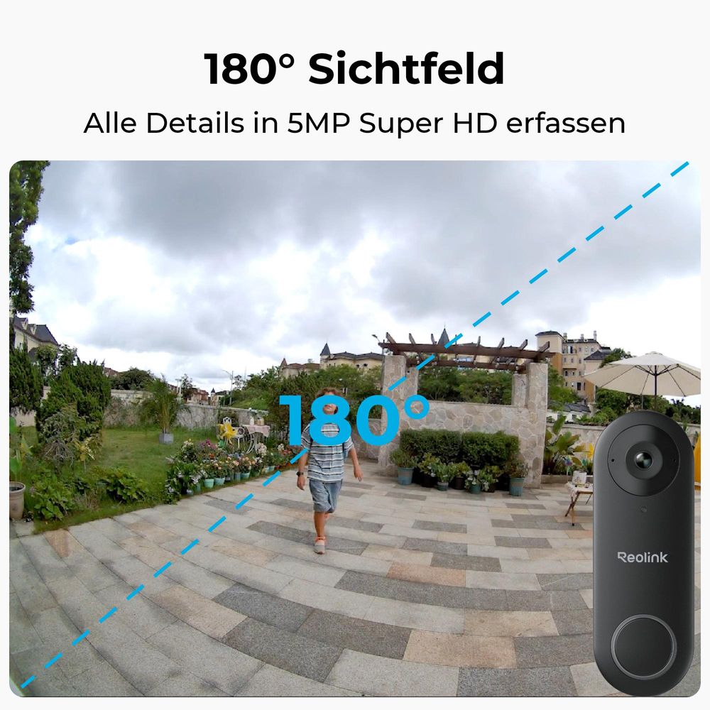 Reolink Video-Türklingel PoE mit Chime, 2K+ 5MP Türklingel Kabelgebundene mit Kamera, 2-Wege-Audio, Personenerkennung, IP65 Wetterfest, Alarme