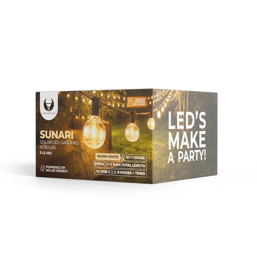 Forever Light Girlanda Solarna Led Sunari Fls-180 8.5M 10+1 Żarówek Przezroczystych 1800Mah + Pilot