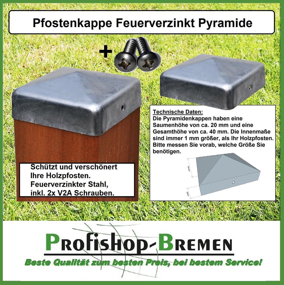 Pfostenkappe feuerverzinkt Pyramide für Pfosten 8x8 cm - inkl. 2x Edelstahl-Schrauben