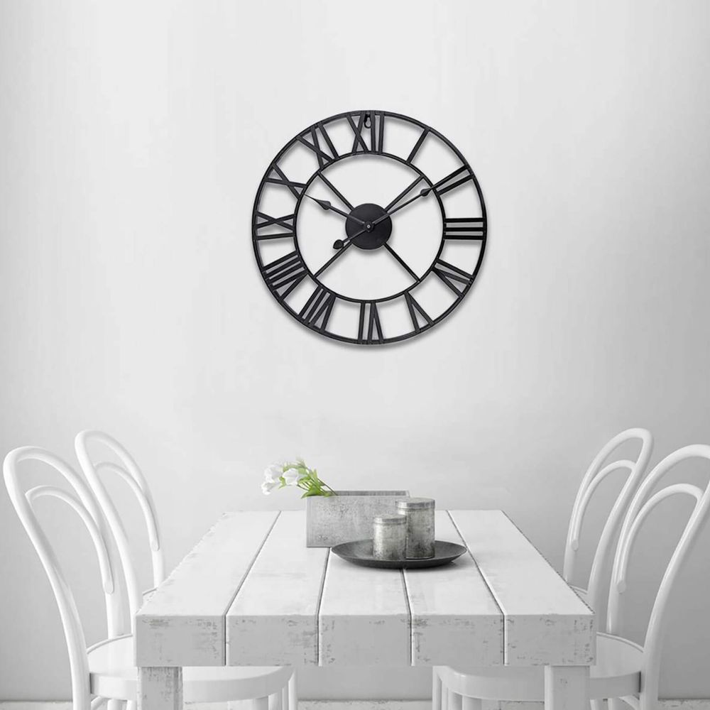 Große Wanduhr mit römischen Ziffern - Vintage - Retro - Klassisch - 50 cm - Schwarz, Retoo