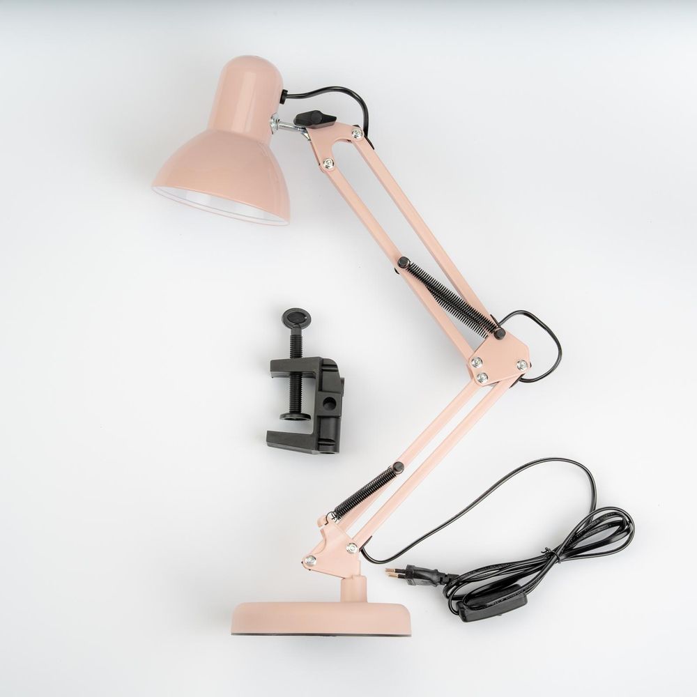 LUMILED Schreibtischlampe Puderrosa Metall E27 Fassung Verstellbarer Arm mit Klemme Retro klassisch Leselampe Tischleuchte Tischlampe Arbeitsleuchte Nachttischlampe Kinderzimmer Arbeitszimmer
