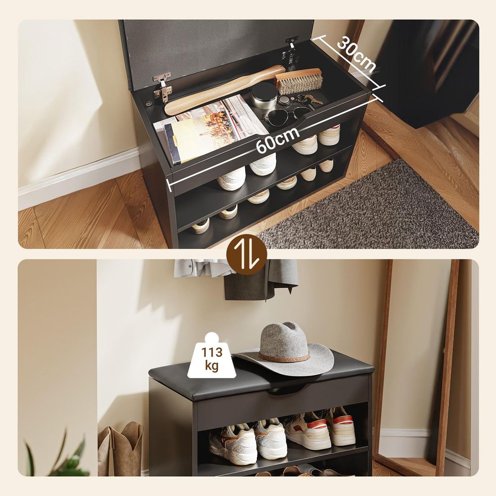 SoBuy Schuhbank mit Sitzfläche Schuhregal mit Sitzbank Schuhbank mit Stauraum 3-in-1 für Kleine Wohnungen Eingangsbereich Flur Schlafzimmer FSR25-SCH