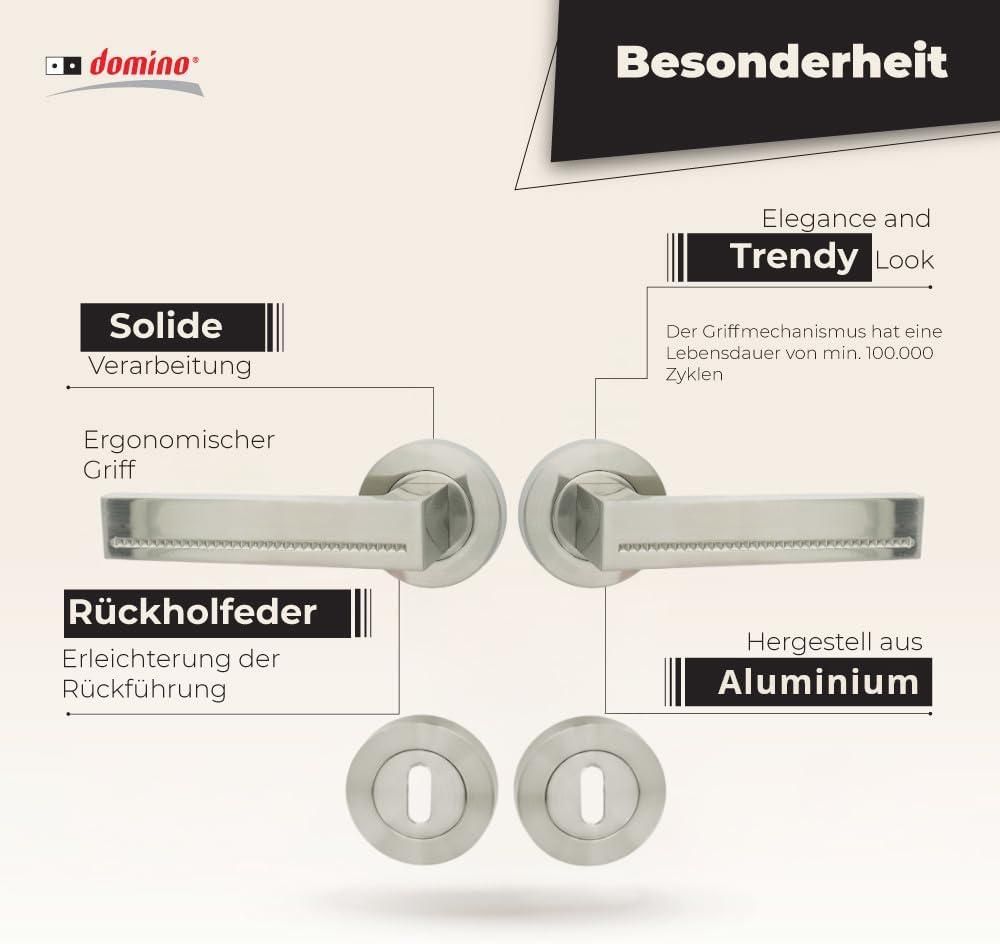 DOMINO Türgriff Drückergarnitur BB-Buntbart Set | Rund BB Rosette | Türklinke für Zimmertür, Bürotür, Kellertür & Innentür | Türbeschläge aus Znal | Nickel Türdrückergarnitur | DELUX-R M9