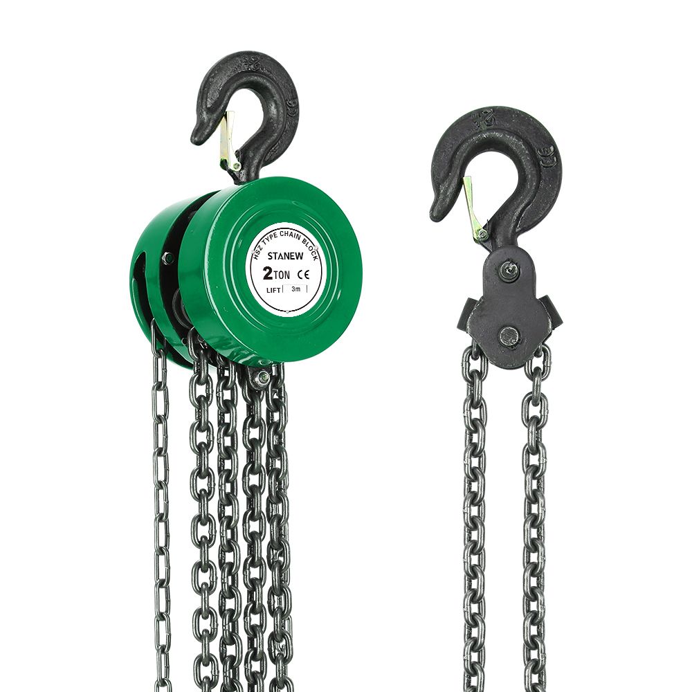 STANEW Kettenzug Mit Robustem Haken, Handseilwinde 3,0 m Kette & 1000Kg Tragkraft, Doppelte Ladekette, Kette G80, Hebehaken mit Sicherheitm, Grün(1 Tonne 3,0 m)