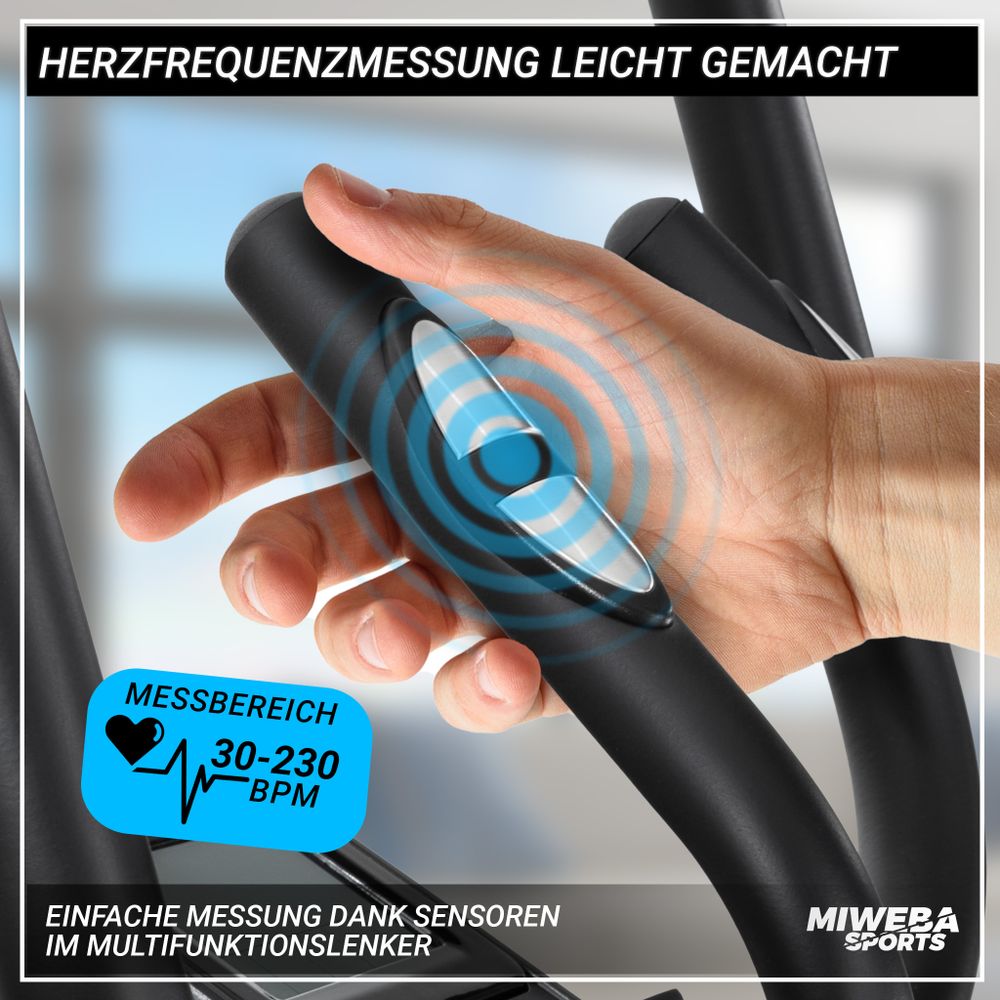 Miweba Sports Crosstrainer MC500 | LCD-Display - Pulsmessung - Heimtrainer - Ellipsentrainer - 8 Widerstandsstufen - 7 kg Schwungmasse - Heim-Workout