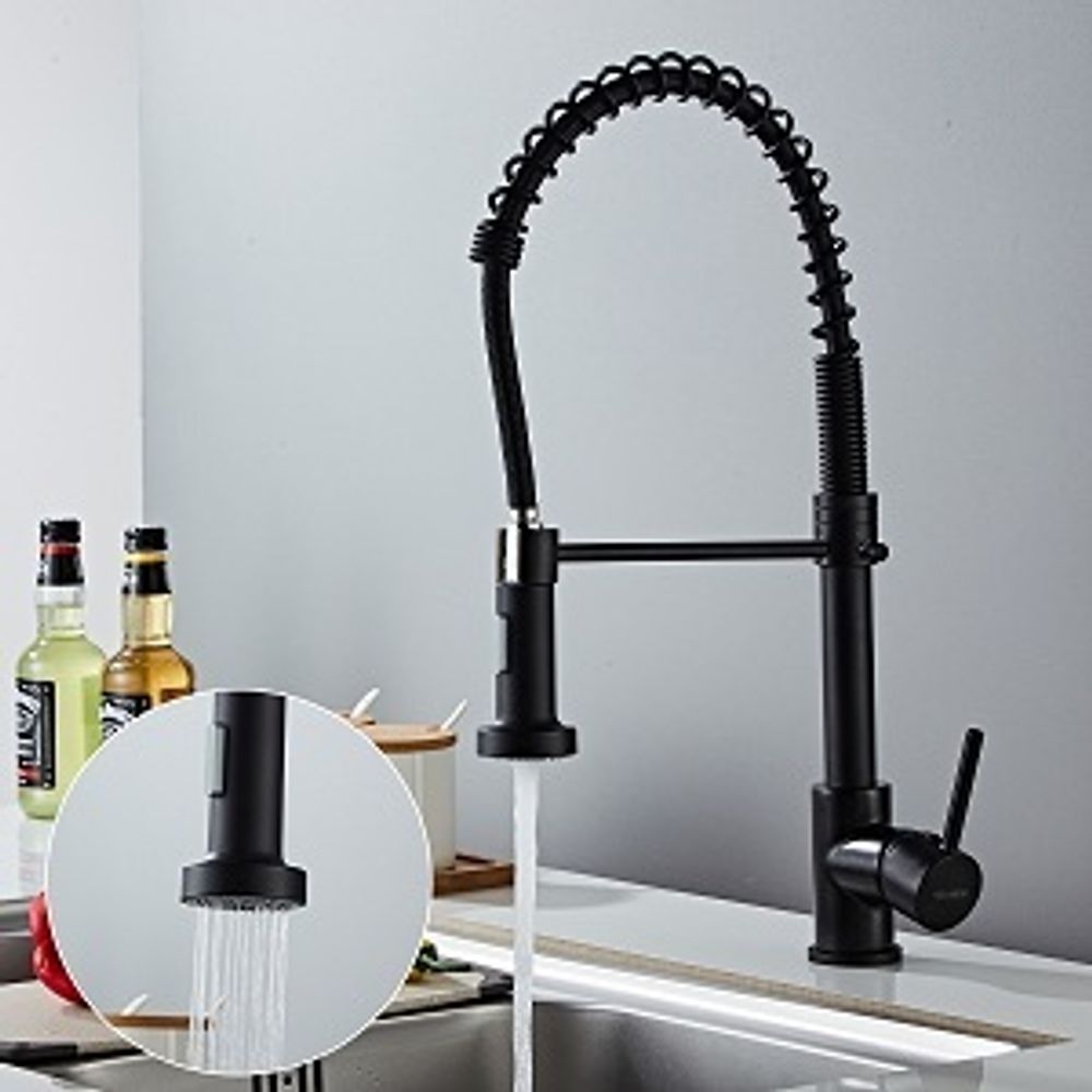 STANEW Wasserhahn Küche, Hochdruck Küchenarmatur Ausziehbar, Spültischarmatur mit Brause, 360°Schwenkbar Zwei Sprühfunktionen,Querstange für Geschirrtücher, Schwarz