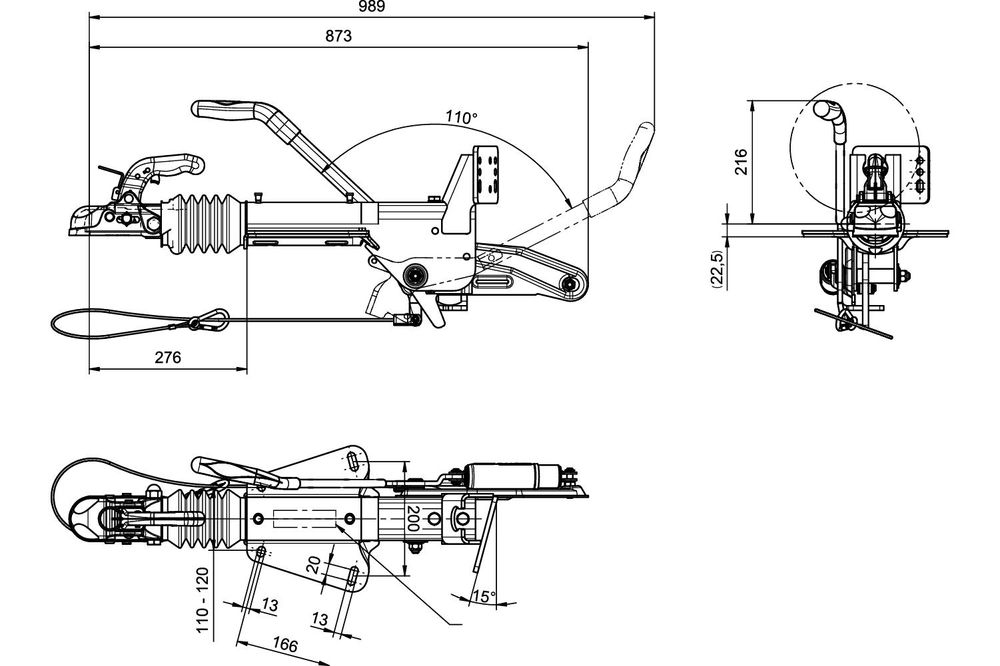 KNOTT Auflaufvorrichtung KF27B mit Kupplung K27-A, zGG 1400-2700 kg, V-Deichsel, Stützlast 150 kg, Lochbild 166-13, verzinkt, Anhänger