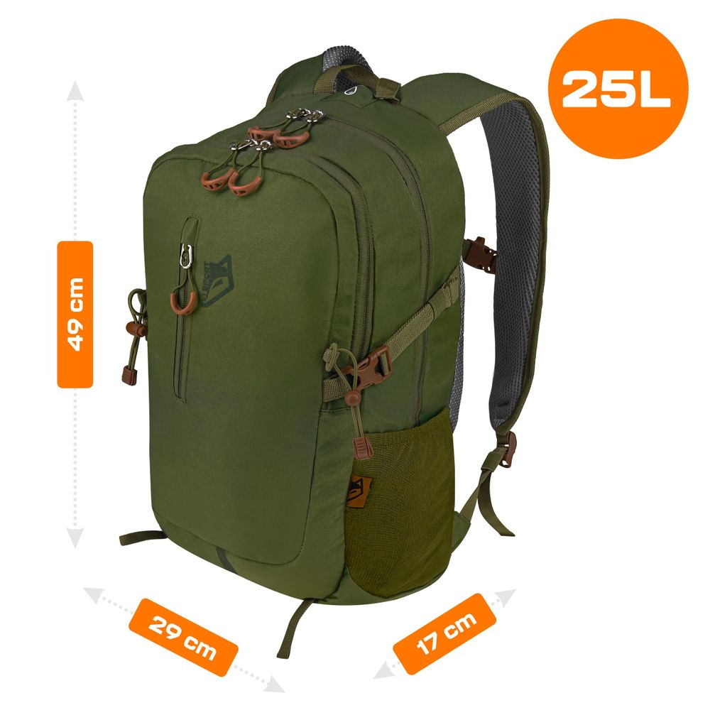 Wanderrucksack 25L Trekkingrucksack Herren & Damen, Titan-Core™ Nylon Outdoor Rucksack mit Regenschutz & Laptopfach, EVI SPORT Trailpack Army Green